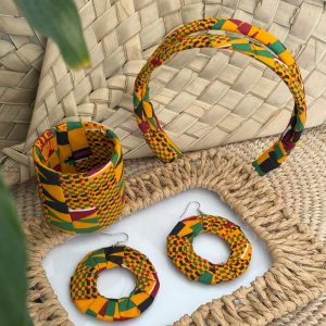 Ensemble serre-tête, bracelet et boucles d’oreilles Ghanéen
