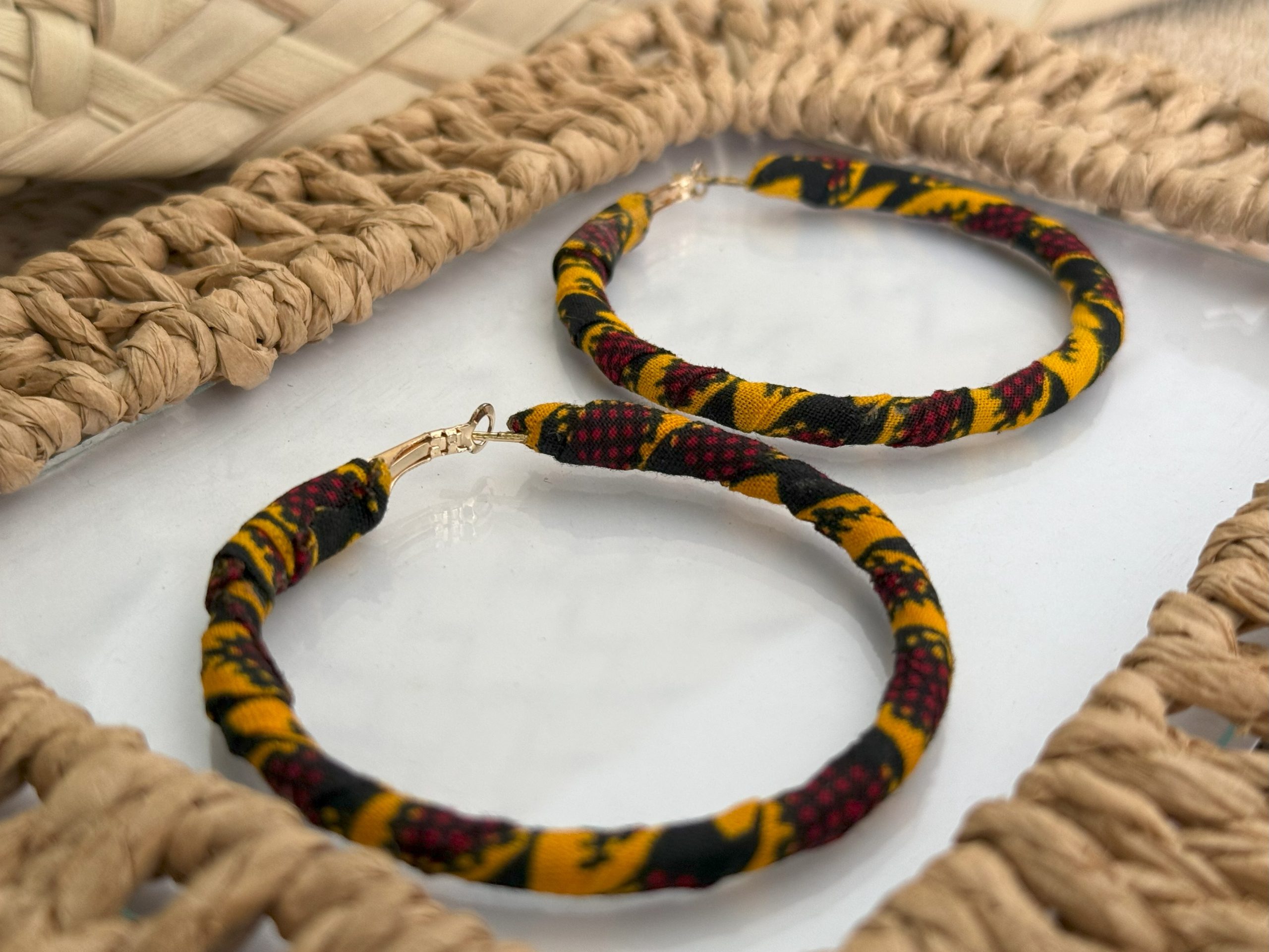 Ensemble serre-tête, bracelet et boucles d’oreilles Orange Noir Rouge – Image 4