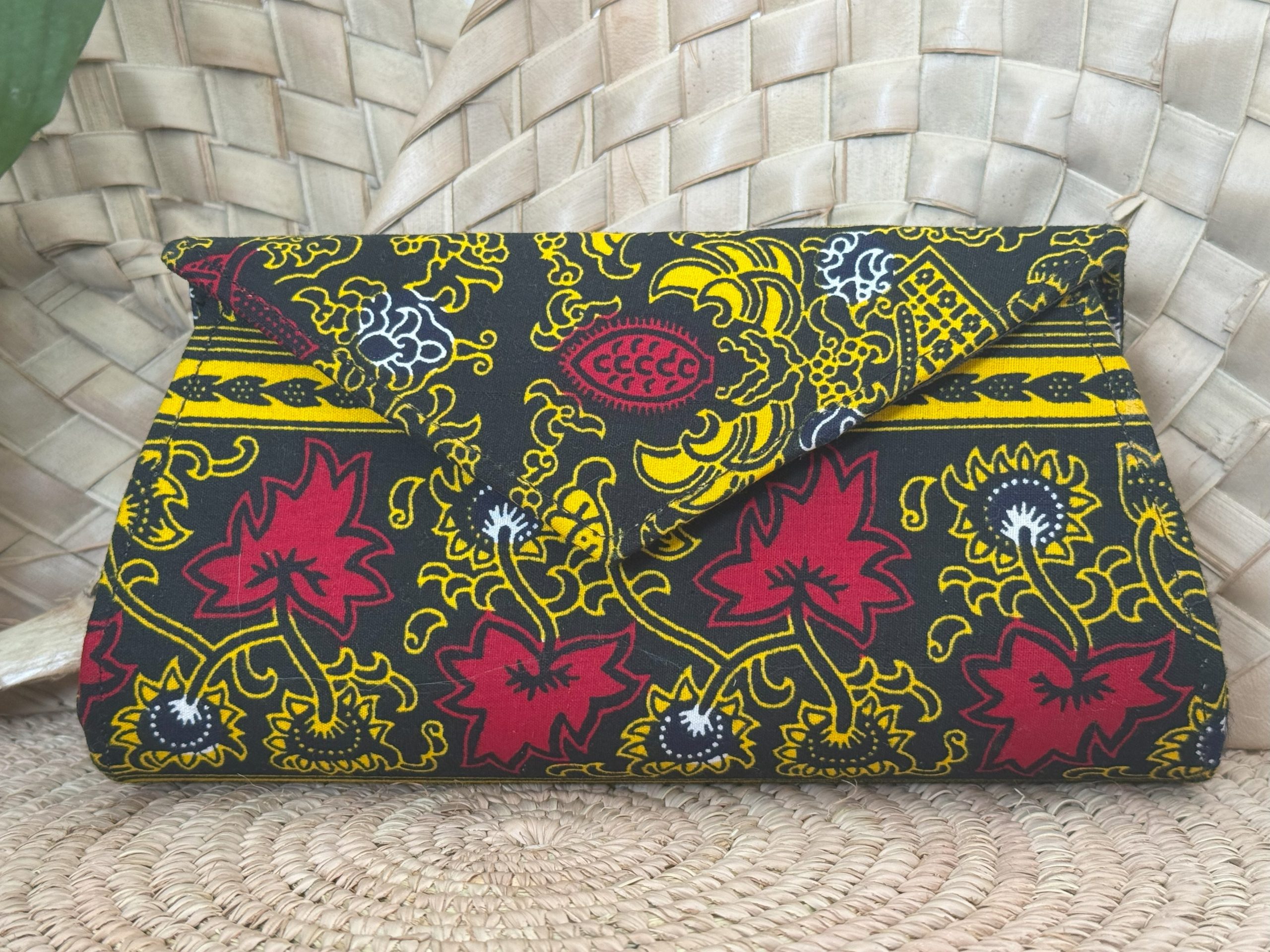 Pochette à main Noir Jaune Rouge Fleurs
