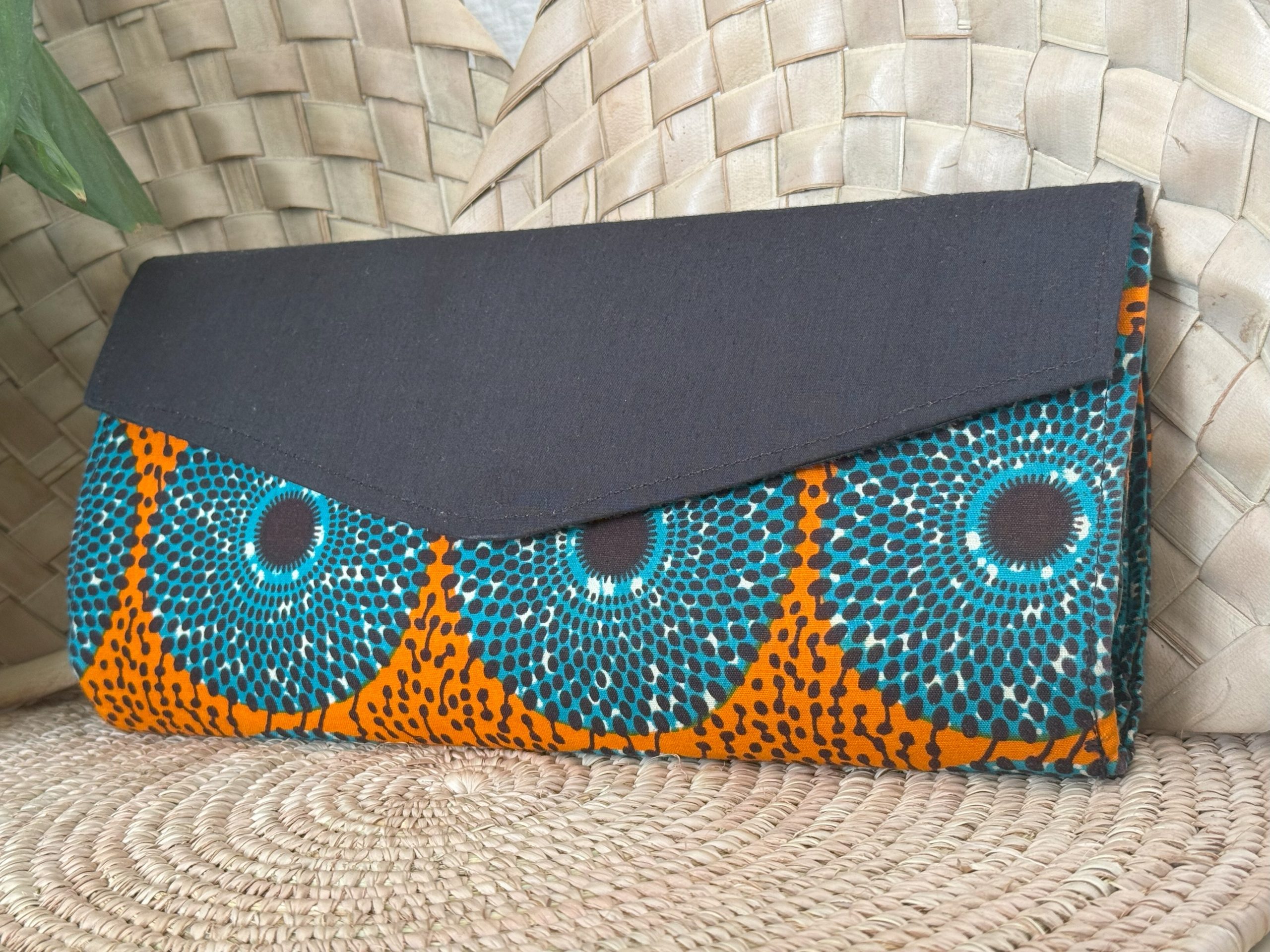 Pochette à main longue Noir Orange Turquoise