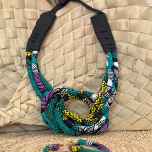 Ensemble collier boucles d’oreilles Vert Violet Jaune Noir
