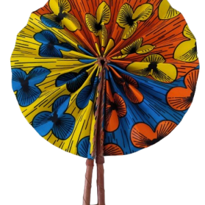 Éventail Fleurs Jaune Orange Bleu