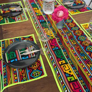 Ensemble de linge de table (6 personnes) Multicolore Vert fluo