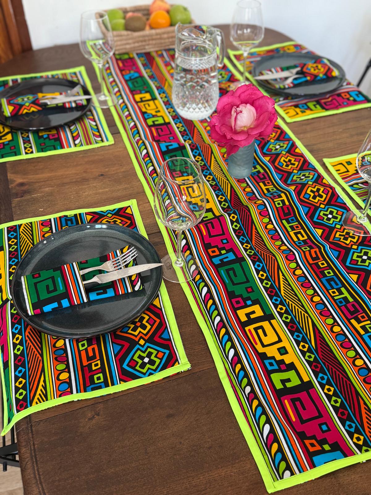 Ensemble de linge de table (6 personnes) Multicolore Vert fluo