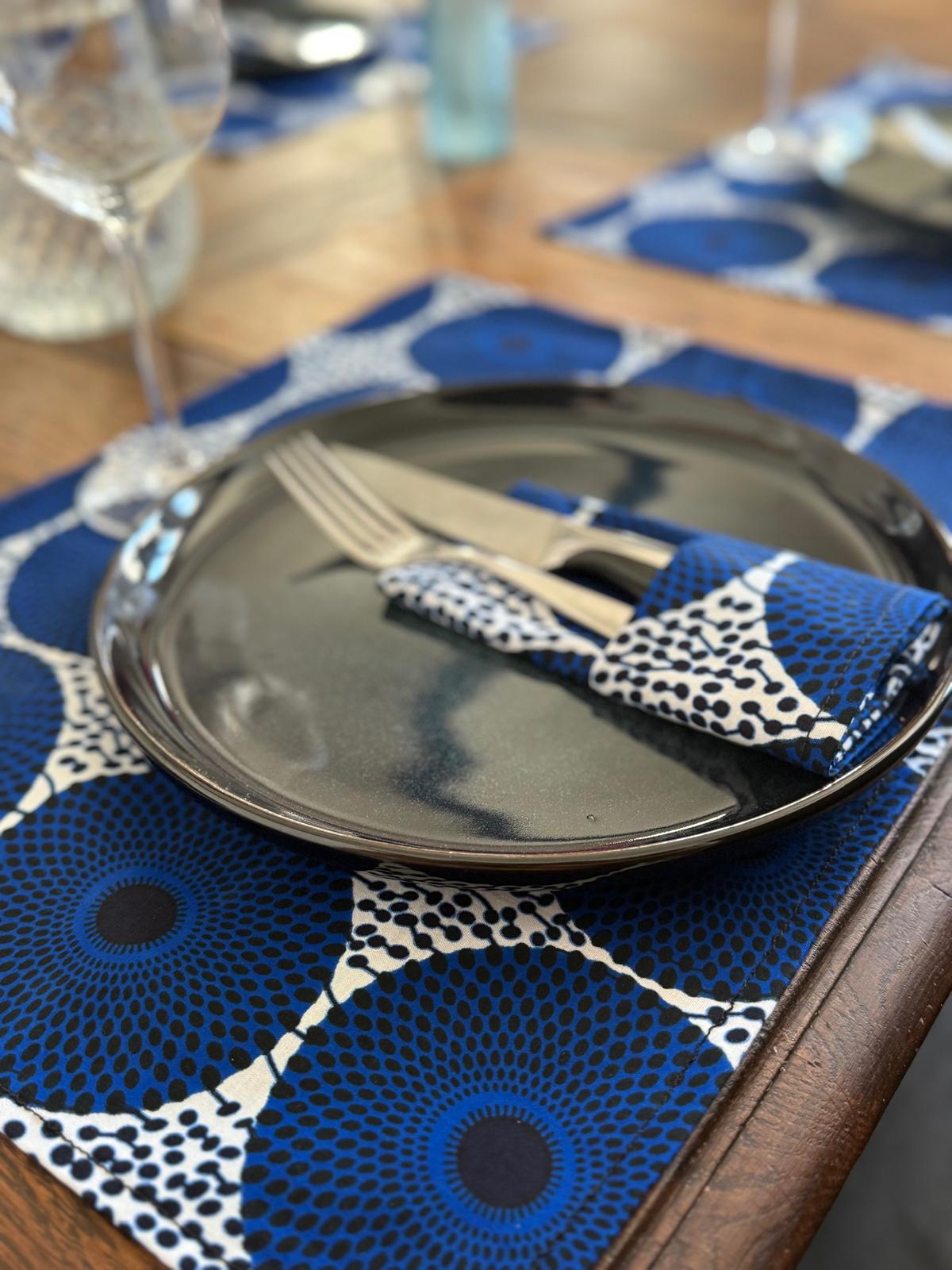 Ensemble de linge de table (6 personnes) Bleu Blanc