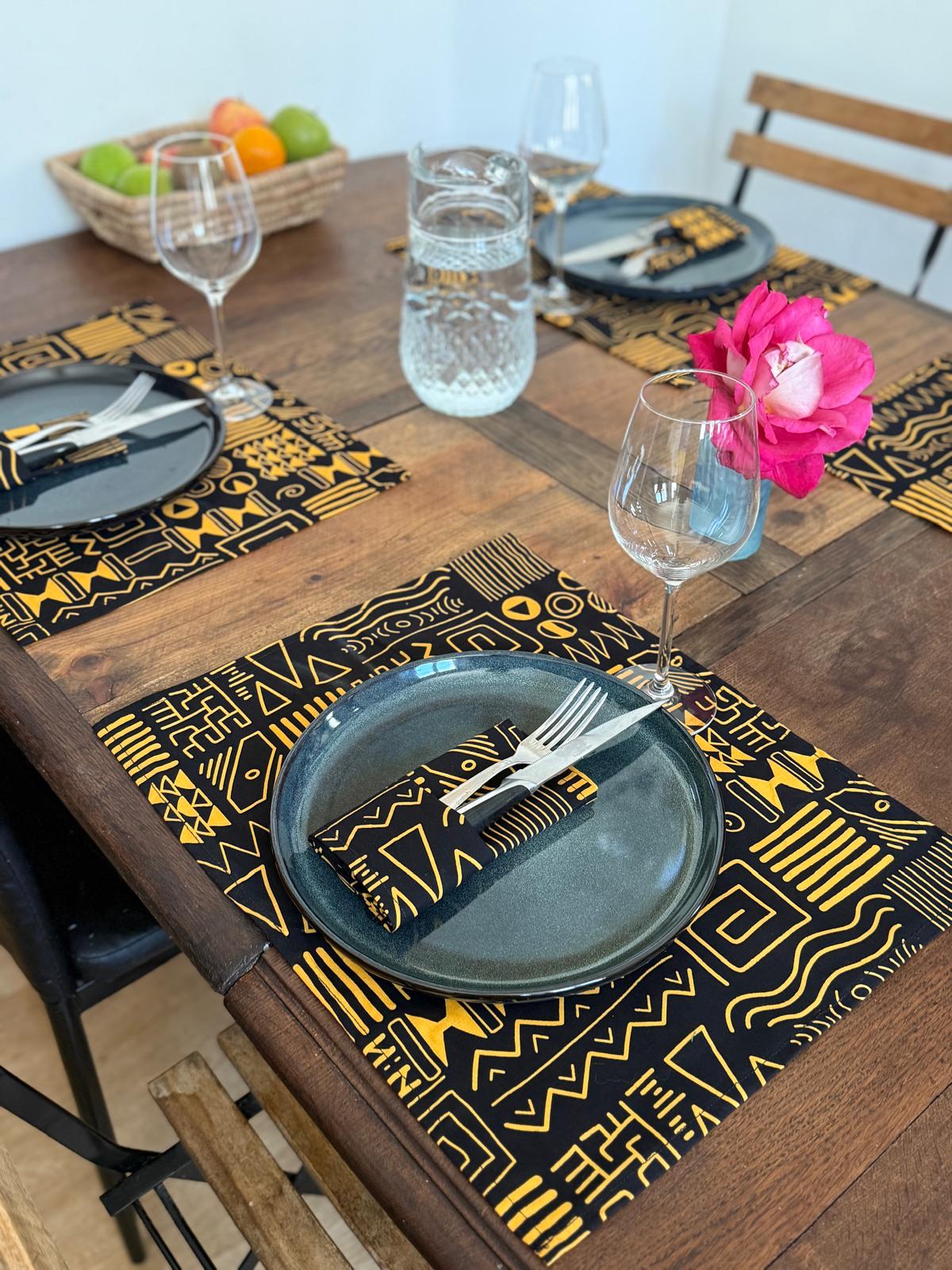 Ensemble de linge de table (6 personnes) Noir Orange – Image 2