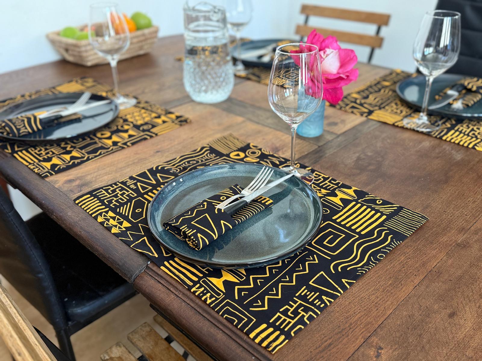 Ensemble de linge de table (6 personnes) Noir Orange – Image 3
