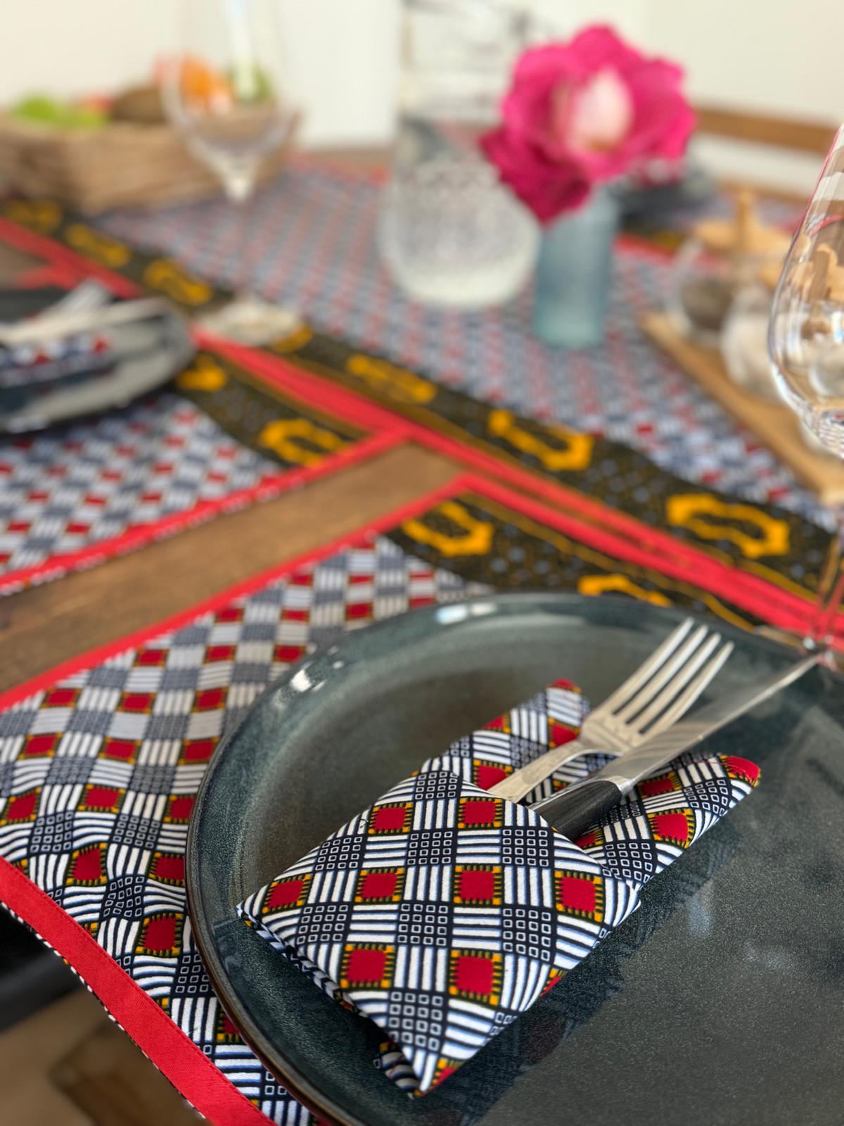 Ensemble de linge de table (6 personnes) Rouge rayé Bleu Blanc – Image 2