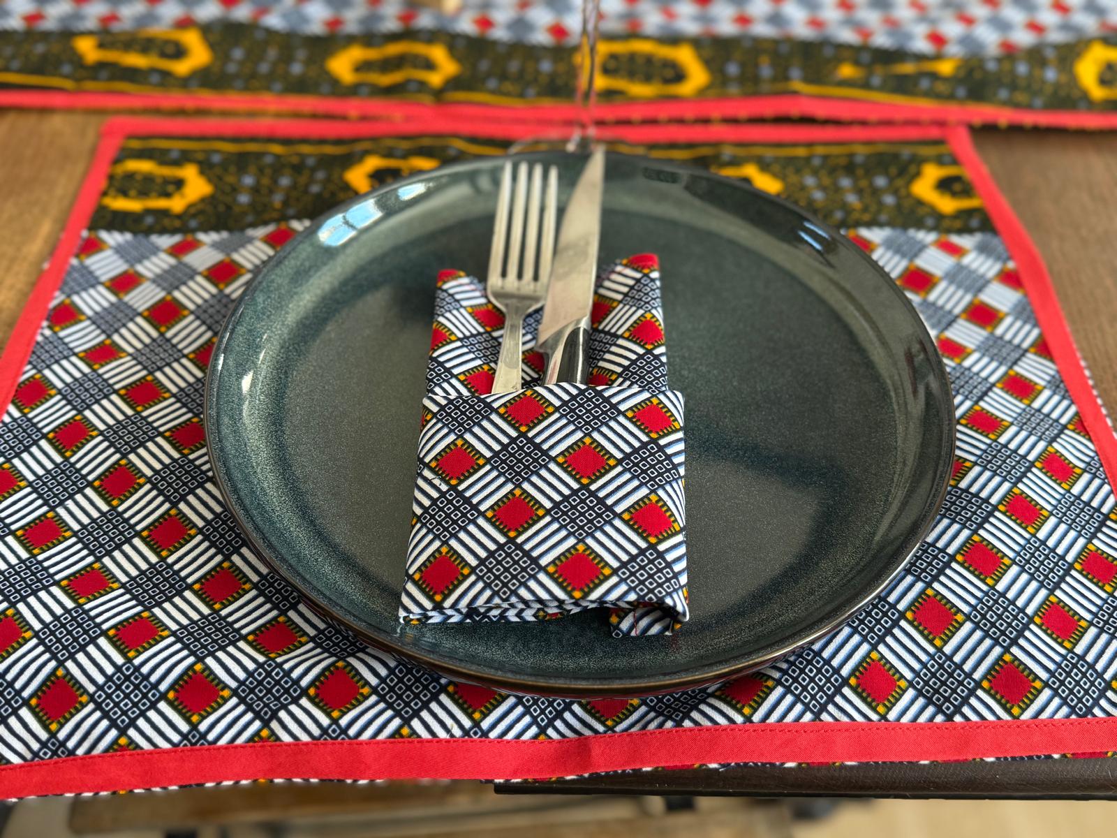 Ensemble de linge de table (6 personnes) Rouge rayé Bleu Blanc – Image 3