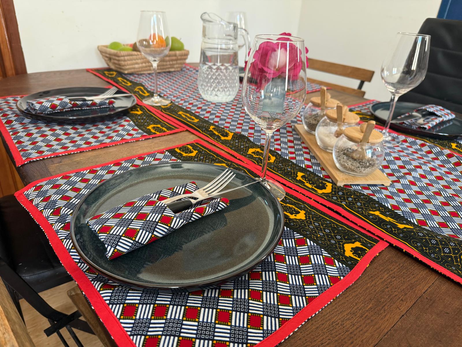 Ensemble de linge de table (6 personnes) Rouge rayé Bleu Blanc – Image 4