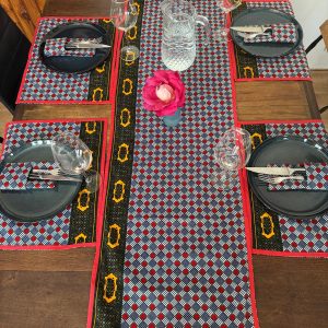 Ensemble de linge de table (6 personnes) Rouge rayé Bleu Blanc