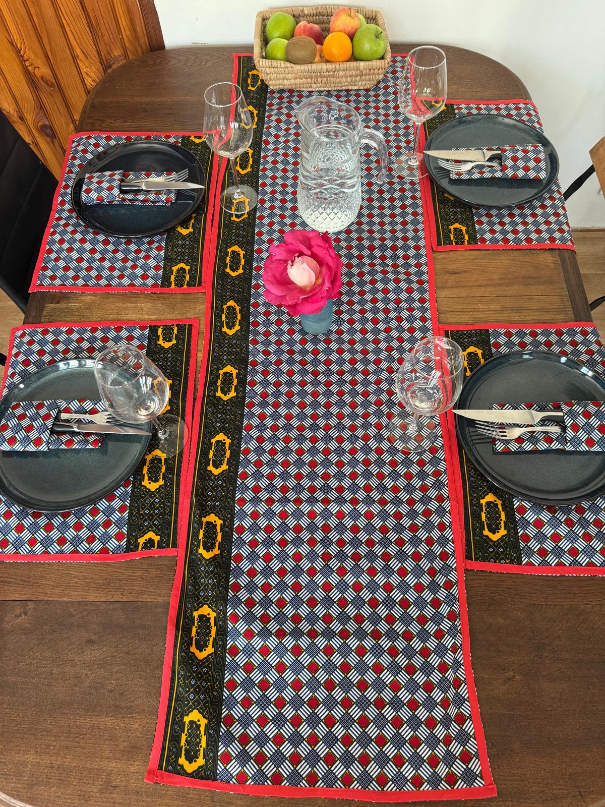 Ensemble de linge de table (6 personnes) Rouge rayé Bleu Blanc
