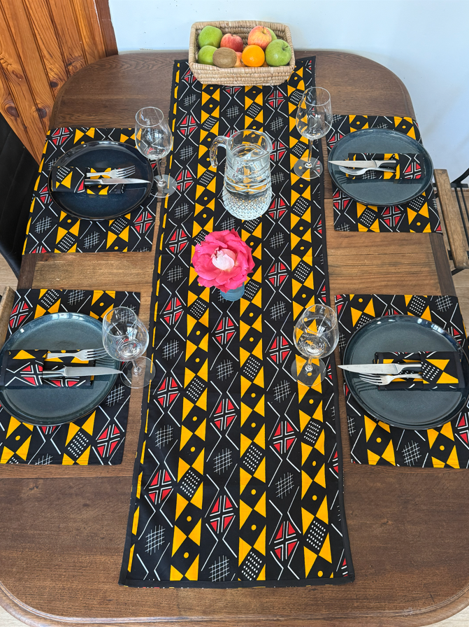Ensemble de linge de table (6 personnes) Noir Blanc Orange Rouge